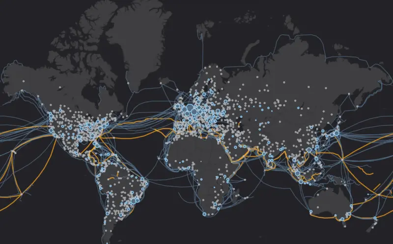 Screenshot of the Internet Infrastructure Map in 2026, from kmcd.dev.