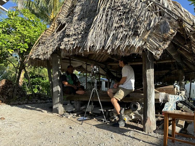 Traditional Tuvaluan hut with a timber frame and thatched roof