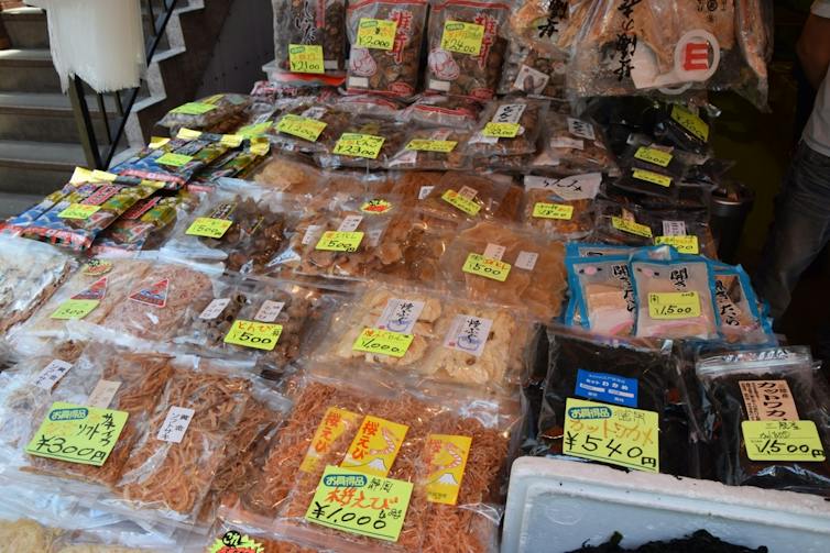 A photo of a Japanese market stall